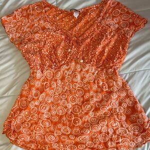Nomadic Traders Orange Circular-Print Short Sleeve Tunic